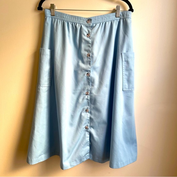 Lindsey Blake Dresses & Skirts - Vintage 80s Blue Button Down Teacher Librarian Circle Skirt Pockets 30" 10